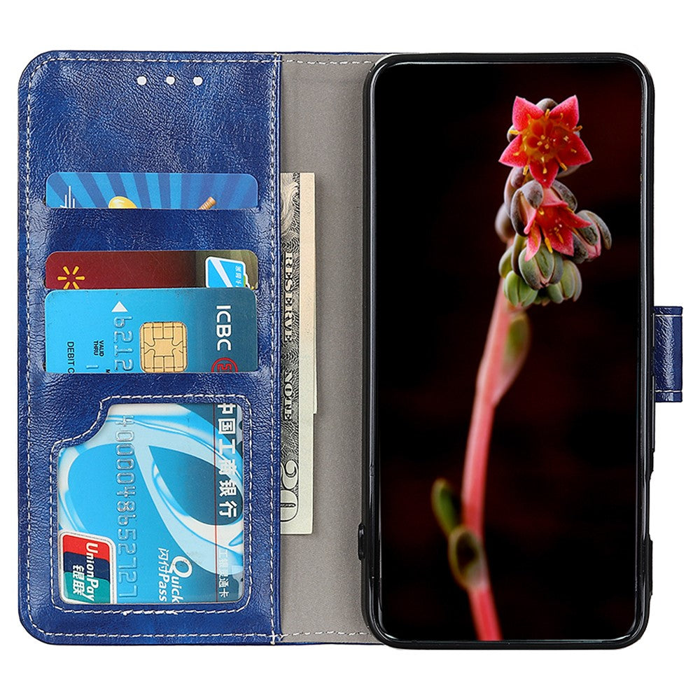 For iPhone 17 Pro Max Case Wallet Leather Phone Cover Crazy Horse Texture - Blue