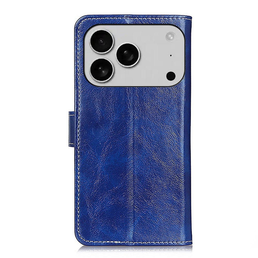 For iPhone 17 Pro Max Case Wallet Leather Phone Cover Crazy Horse Texture - Blue