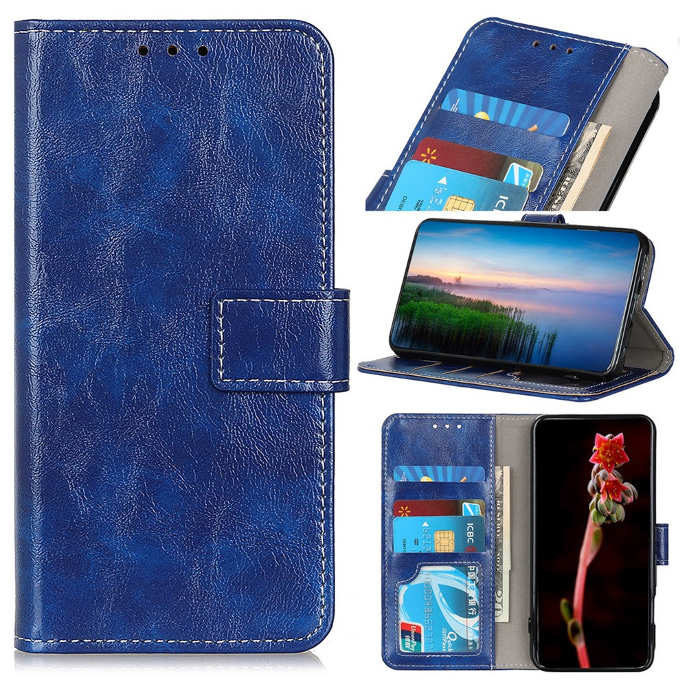 For iPhone 17 Pro Max Case Wallet Leather Phone Cover Crazy Horse Texture - Blue