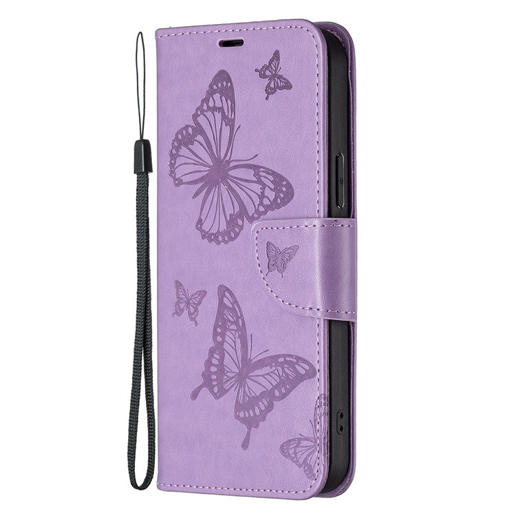 BF Imprinting Pattern Series-4 for Samsung Galaxy S23 Ultra PU Leather Stand Case Imprinted Butterflies Wallet Shockproof Phone Cover - Purple