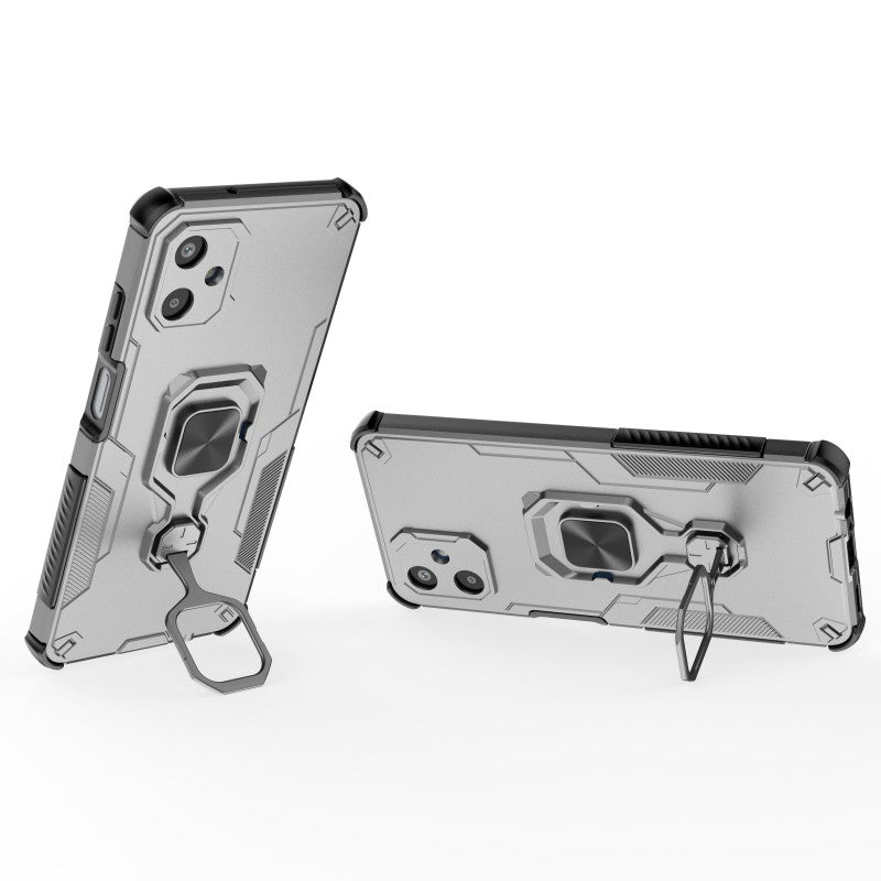 For Samsung Galaxy F06 5G Phone Case WANLONFENG PC TPU Back Cover Kickstand with Tempered Glass - Grey