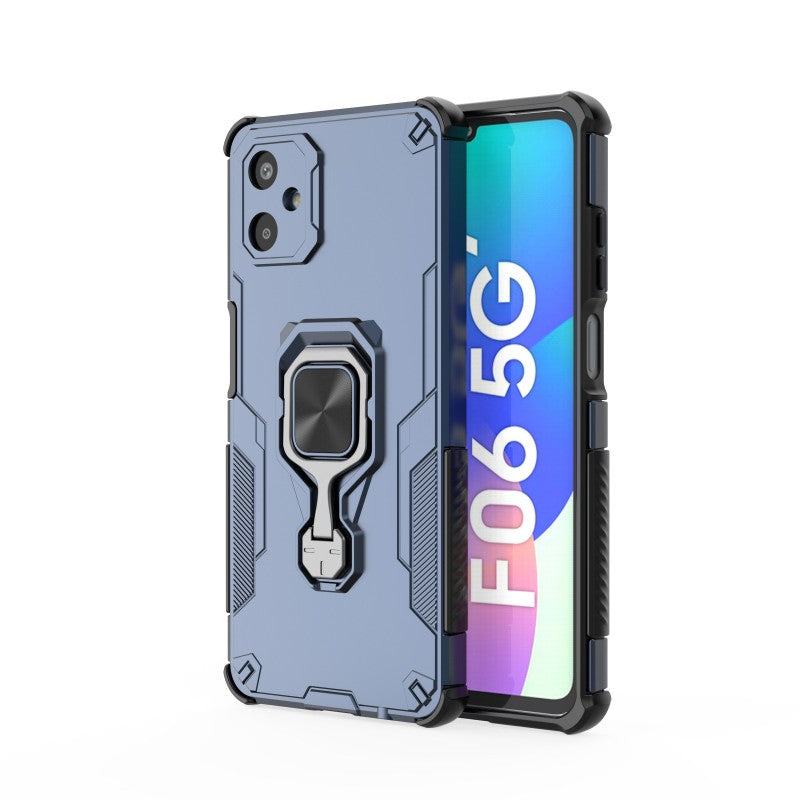 For Samsung Galaxy F06 5G Phone Case WANLONFENG PC TPU Back Cover Kickstand with Tempered Glass - Blue