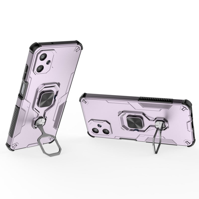 For Samsung Galaxy F06 5G Phone Case WANLONFENG PC TPU Back Cover Kickstand with Tempered Glass - Purple