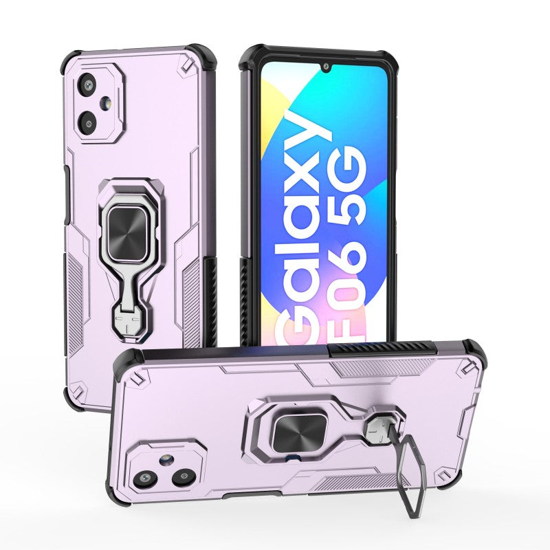 For Samsung Galaxy F06 5G Phone Case WANLONFENG PC TPU Back Cover Kickstand with Tempered Glass - Purple