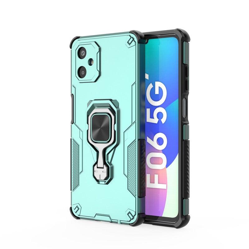 For Samsung Galaxy F06 5G Phone Case WANLONFENG PC TPU Back Cover Kickstand with Tempered Glass - Green