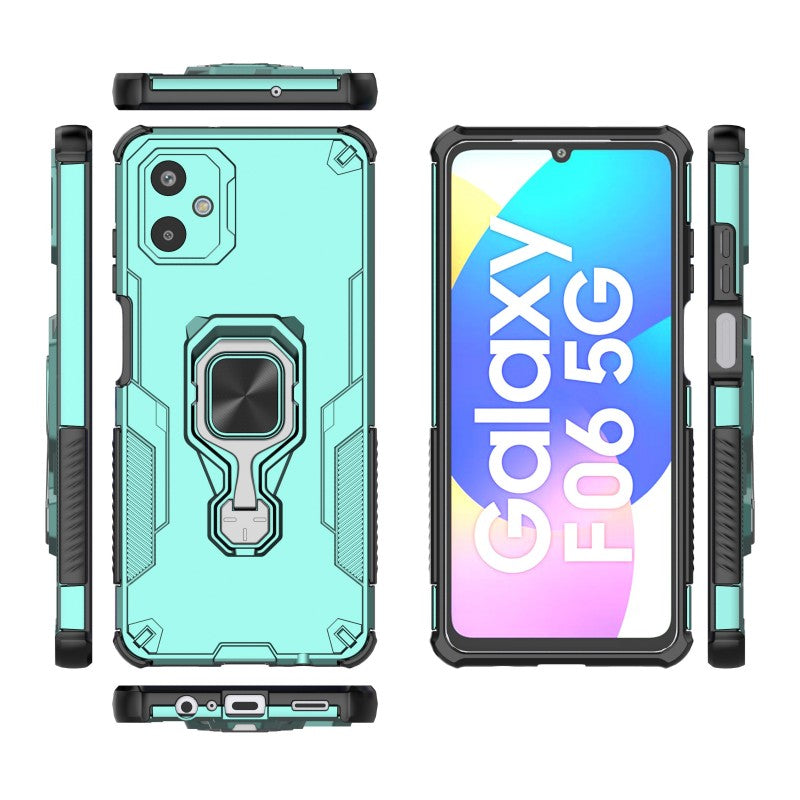 For Samsung Galaxy F06 5G Phone Case WANLONFENG PC TPU Back Cover Kickstand with Tempered Glass - Green