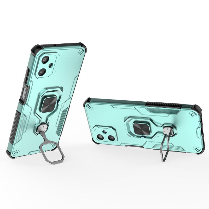 For Samsung Galaxy F06 5G Phone Case WANLONFENG PC TPU Back Cover Kickstand with Tempered Glass - Green