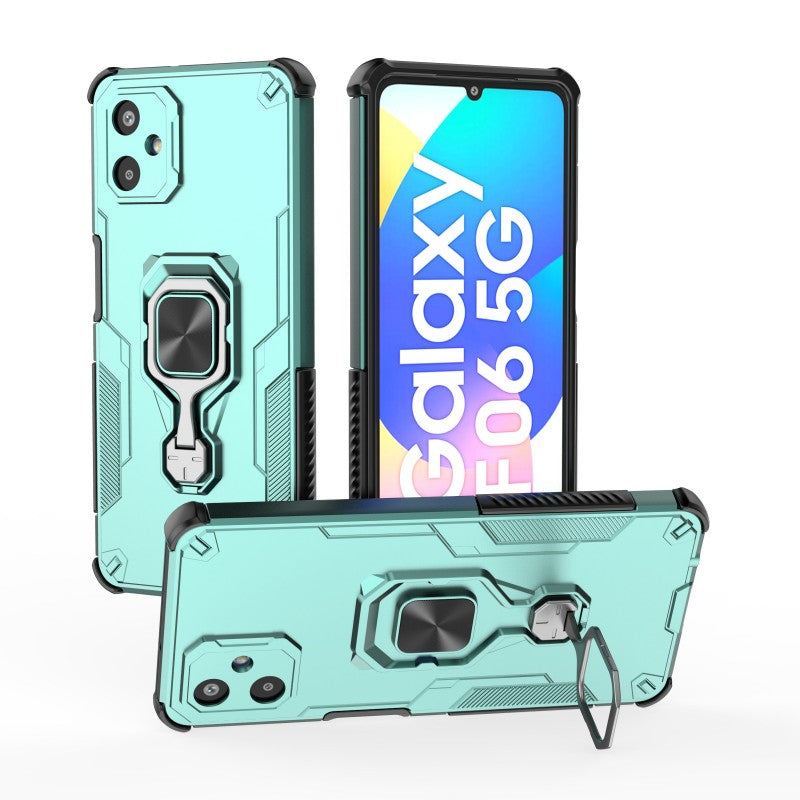 For Samsung Galaxy F06 5G Phone Case WANLONFENG PC TPU Back Cover Kickstand with Tempered Glass - Green