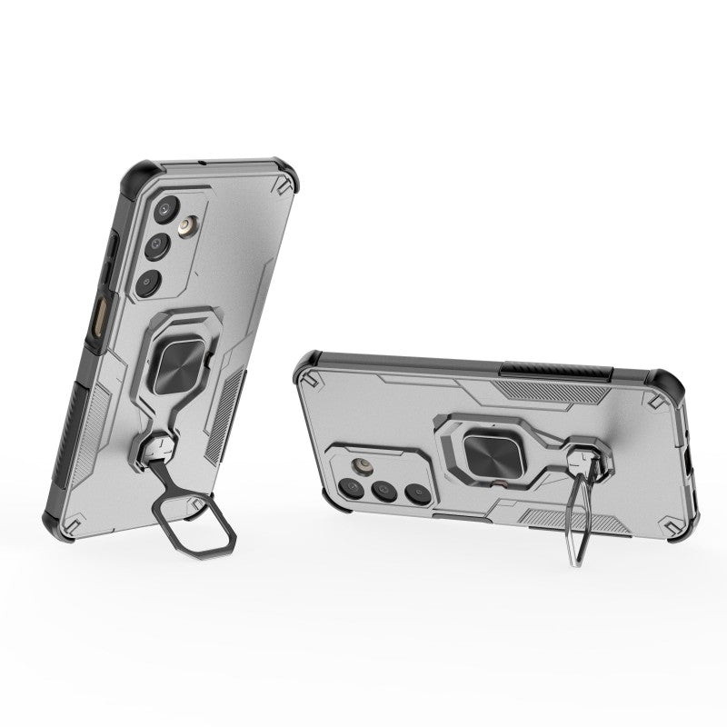 For Samsung Galaxy M16 5G Phone Case WANLONFENG PC TPU Back Cover Kickstand with Tempered Glass - Grey