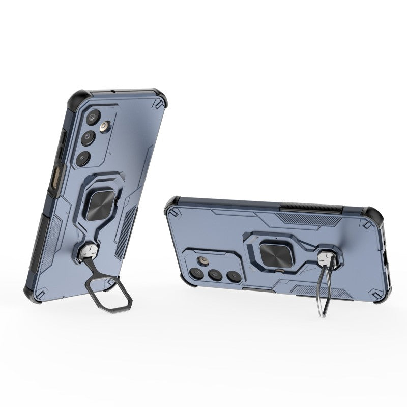 For Samsung Galaxy M16 5G Phone Case WANLONFENG PC TPU Back Cover Kickstand with Tempered Glass - Blue