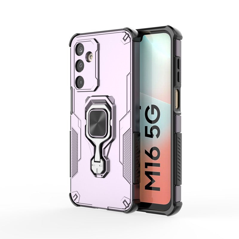 For Samsung Galaxy M16 5G Phone Case WANLONFENG PC TPU Back Cover Kickstand with Tempered Glass - Purple