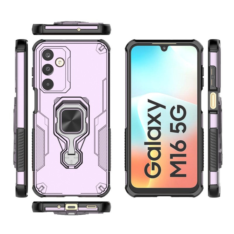For Samsung Galaxy M16 5G Phone Case WANLONFENG PC TPU Back Cover Kickstand with Tempered Glass - Purple