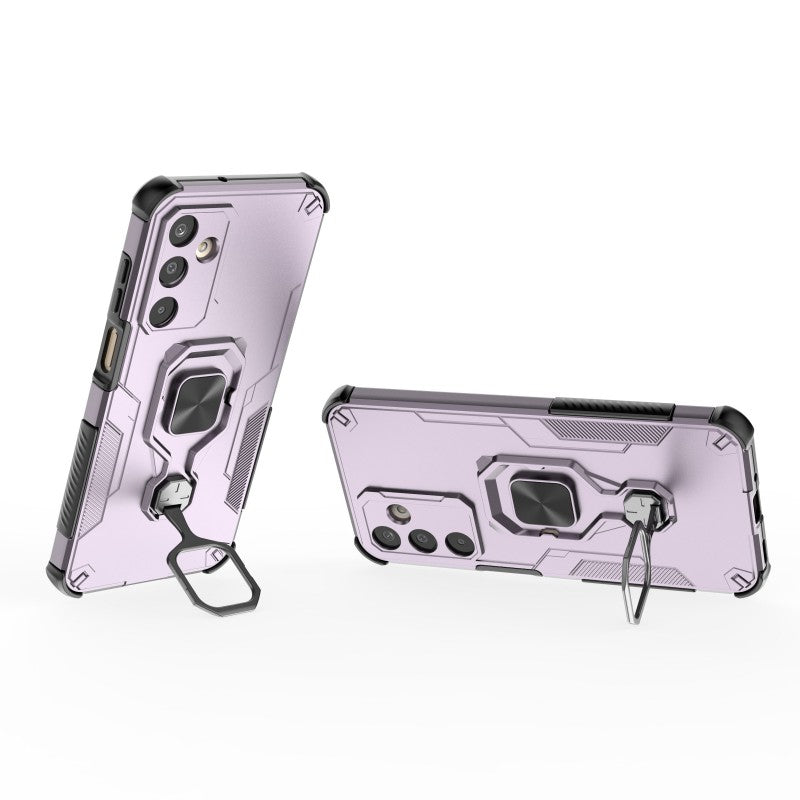 For Samsung Galaxy M16 5G Phone Case WANLONFENG PC TPU Back Cover Kickstand with Tempered Glass - Purple