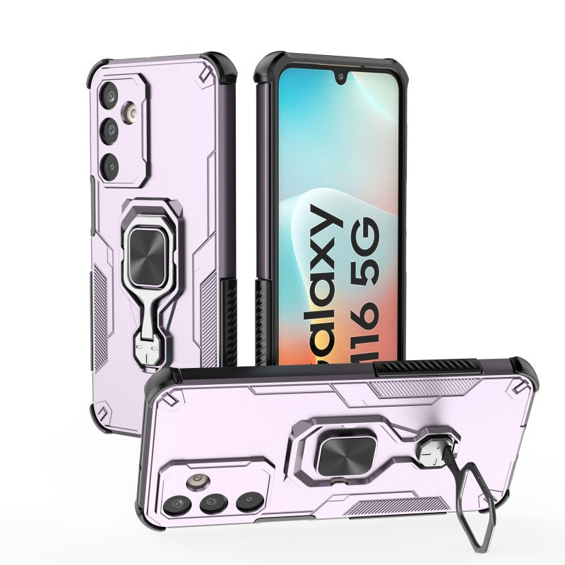 For Samsung Galaxy M16 5G Phone Case WANLONFENG PC TPU Back Cover Kickstand with Tempered Glass - Purple
