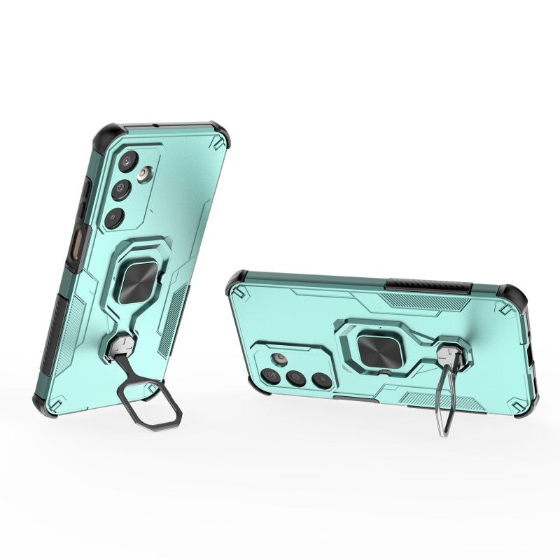 For Samsung Galaxy M16 5G Phone Case WANLONFENG PC TPU Back Cover Kickstand with Tempered Glass - Green