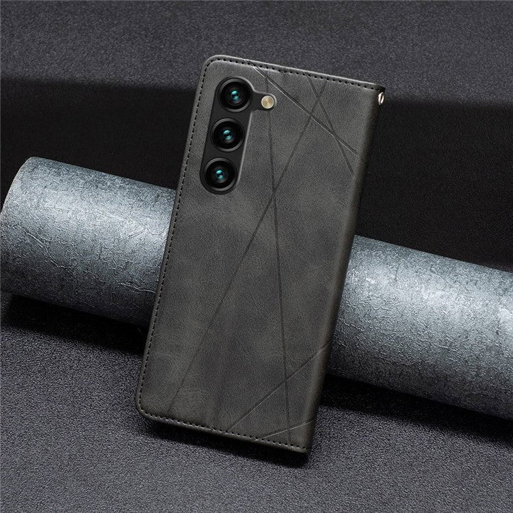For Samsung Galaxy S23+ BF Imprinting Pattern Series-1 Geometric Imprinted PU Leather Full Protection Cover Magnetic Auto-absorbed Card Holder Phone Stand Case - Black