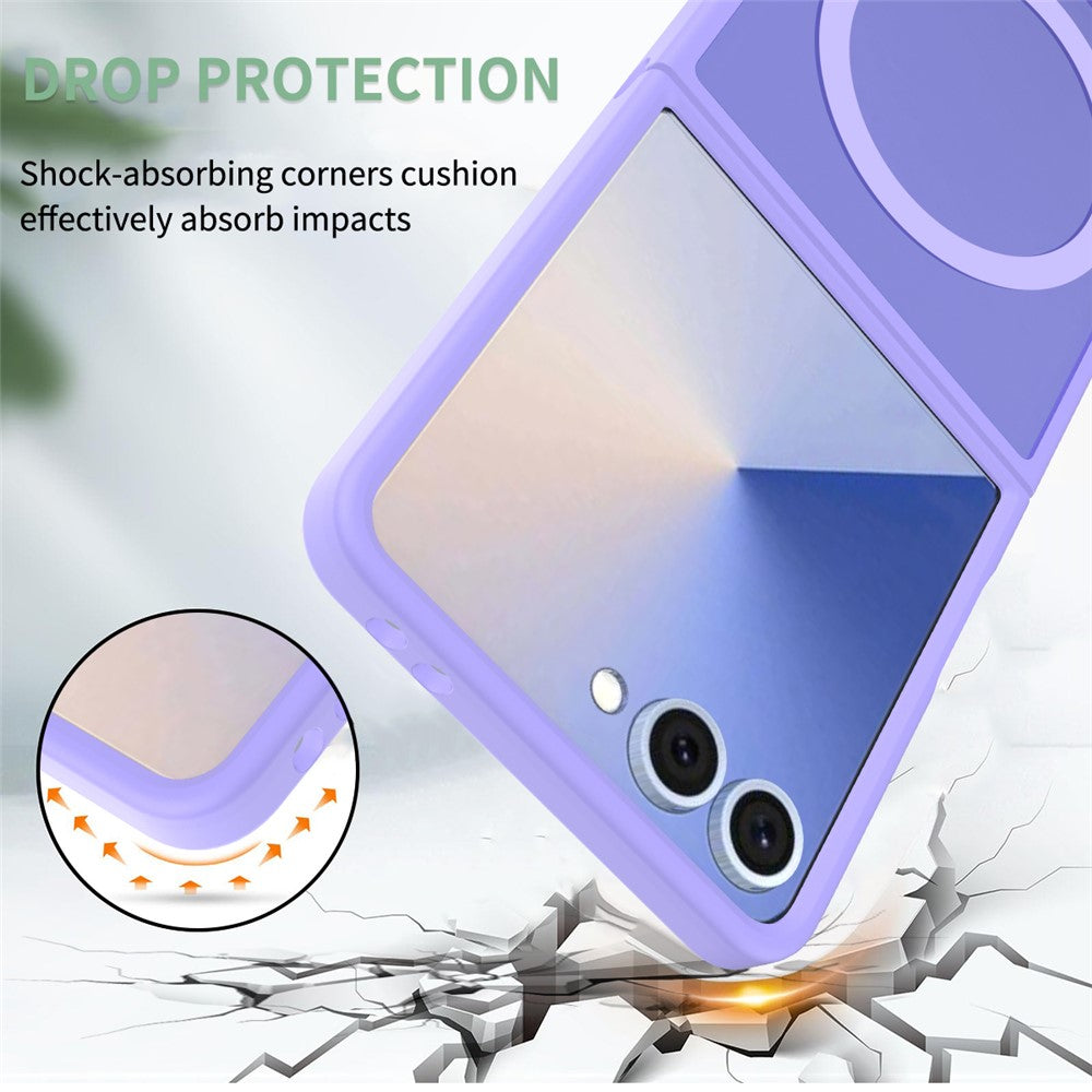 For Samsung Galaxy Z Flip7 5G Case Compatible with MagSafe TPU Frame Acrylic Back Phone Cover Skin Touch - Purple