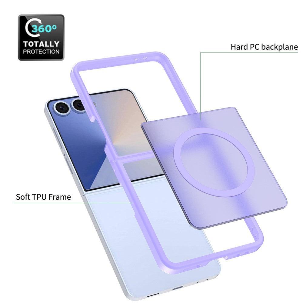 For Samsung Galaxy Z Flip7 5G Case Compatible with MagSafe TPU Frame Acrylic Back Phone Cover Skin Touch - Purple