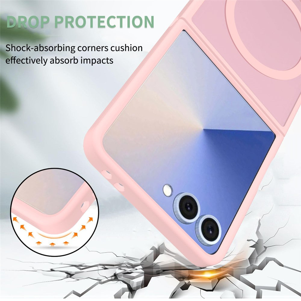 For Samsung Galaxy Z Flip7 5G Case Compatible with MagSafe TPU Frame Acrylic Back Phone Cover Skin Touch - Pink
