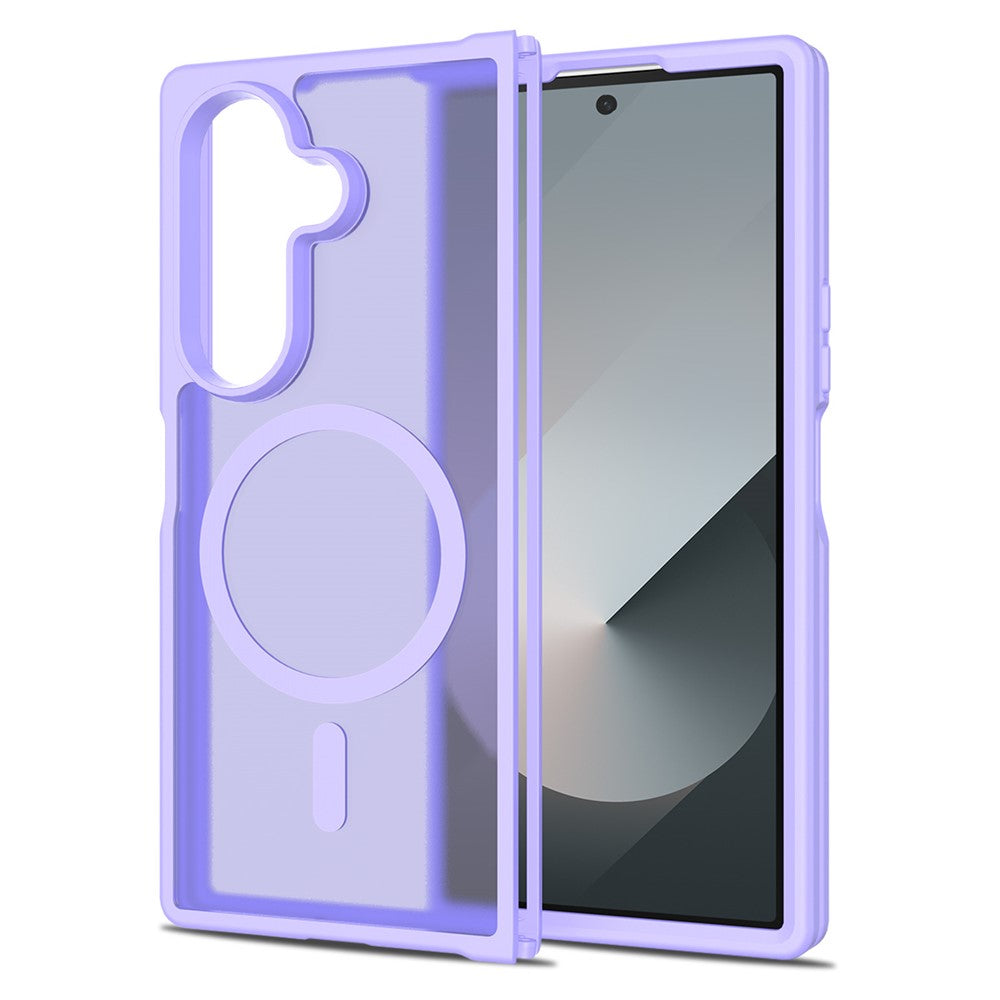 For Samsung Galaxy Z Fold7 5G Case Compatible with MagSafe TPU Frame Acrylic Back Phone Cover Skin Touch - Purple