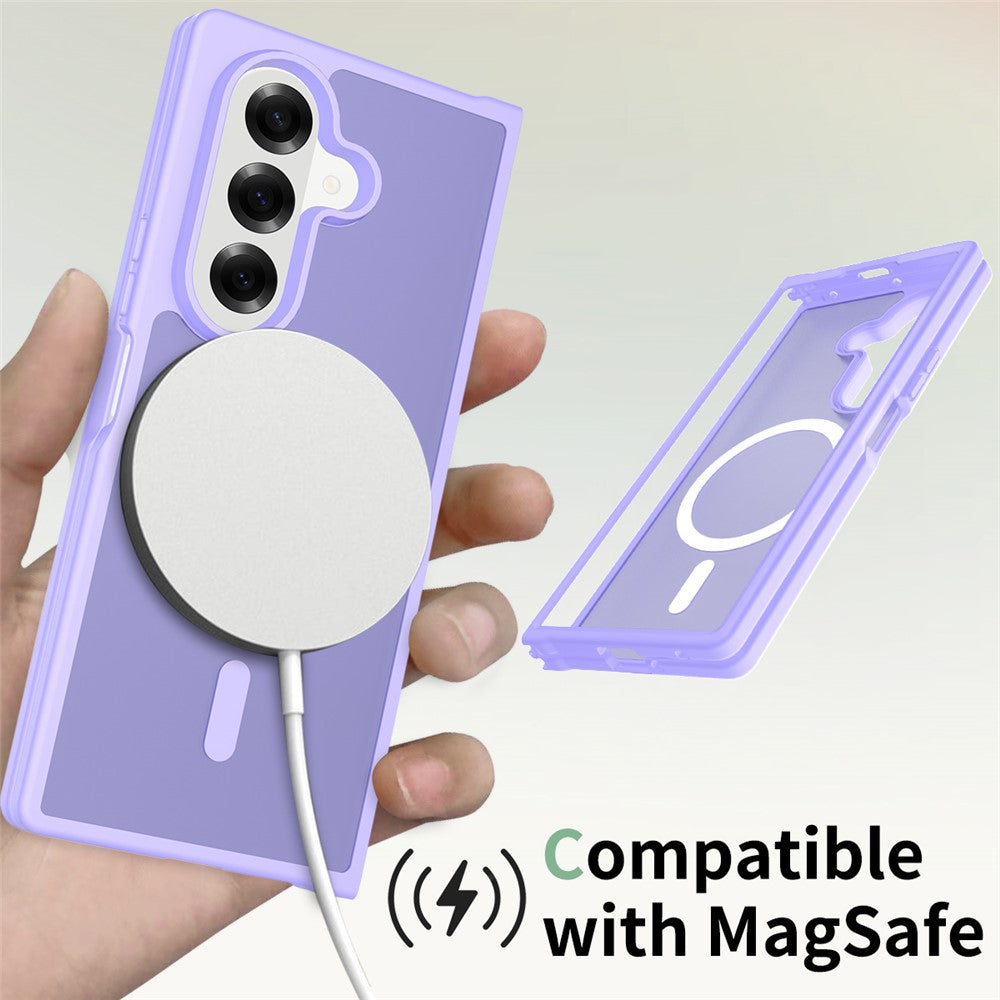 For Samsung Galaxy Z Fold7 5G Case Compatible with MagSafe TPU Frame Acrylic Back Phone Cover Skin Touch - Purple