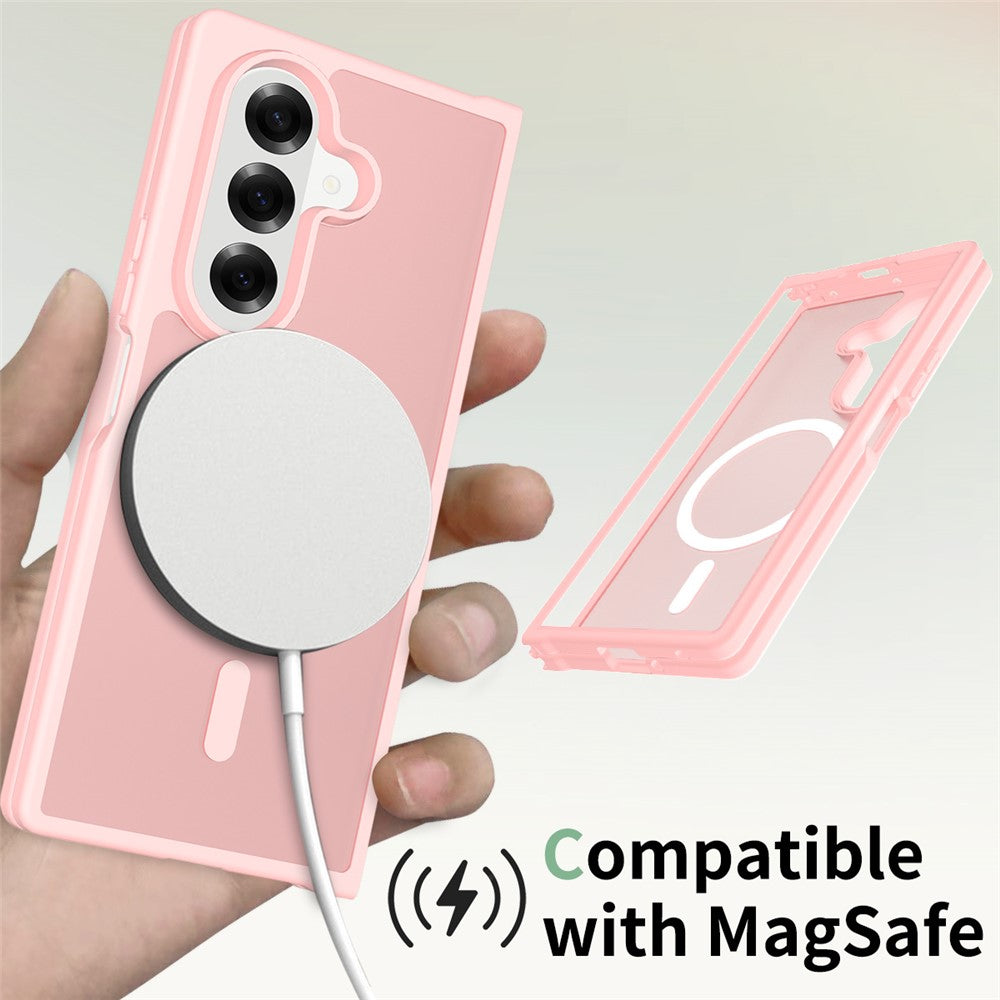 For Samsung Galaxy Z Fold7 5G Case Compatible with MagSafe TPU Frame Acrylic Back Phone Cover Skin Touch - Pink