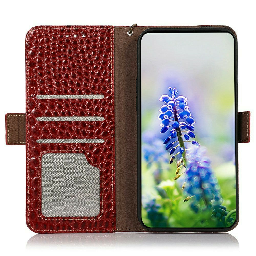 For iPhone 17 Pro Max Case Crocodile Texture Genuine Cow Leather Phone Wallet Cover - Red