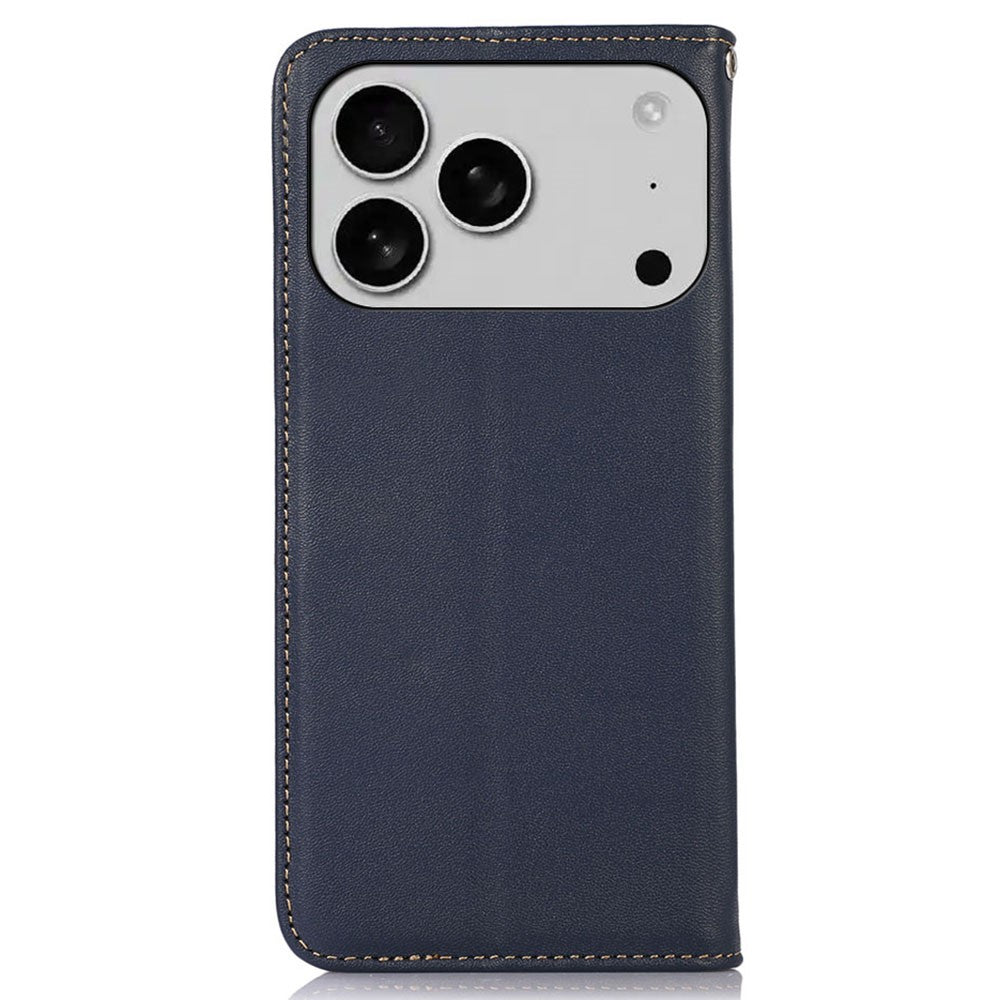 KHAZNEH For iPhone 17 Pro Max Case Wallet Genuine Cow Leather Phone Cover Nappa Texture - Blue