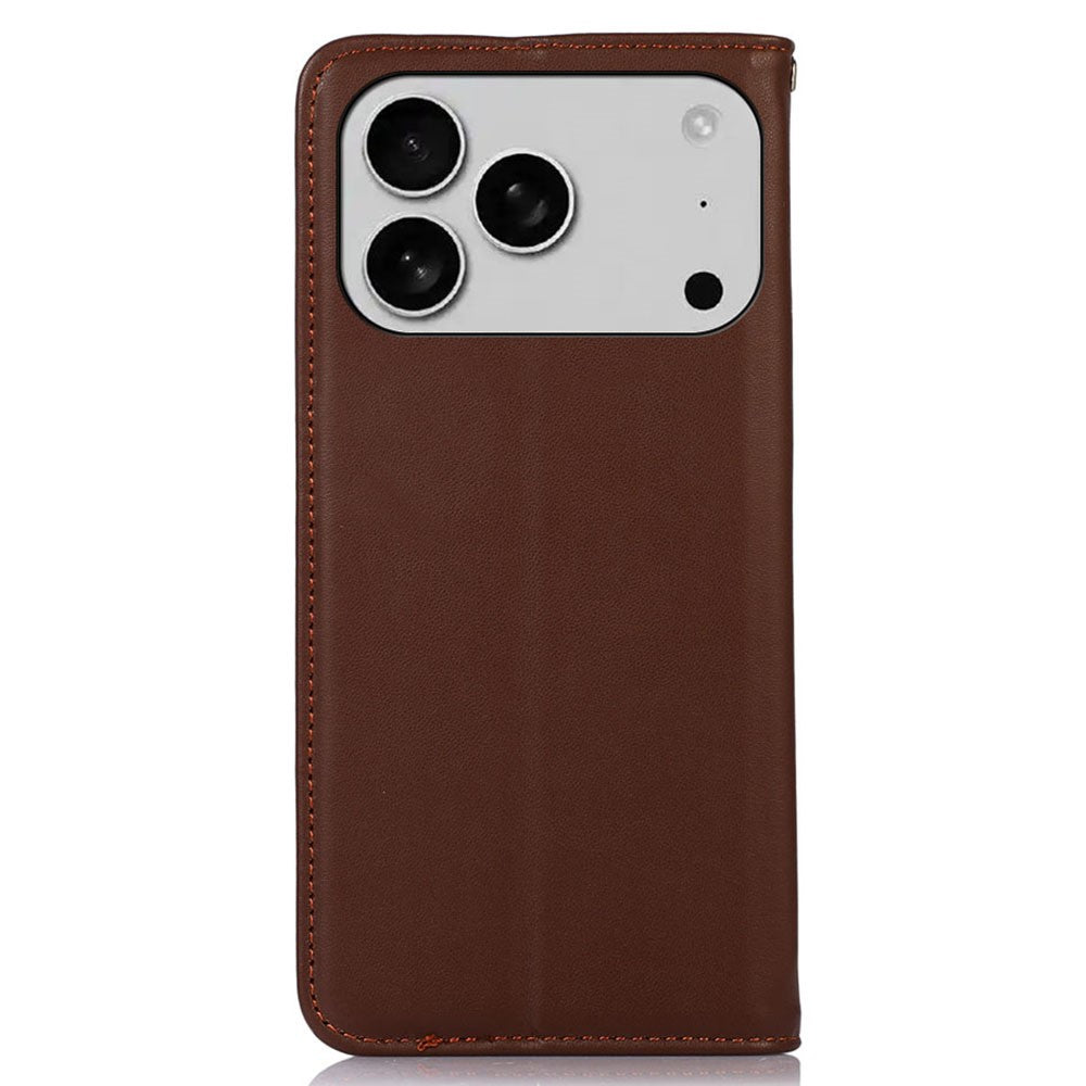 KHAZNEH For iPhone 17 Pro Max Case Wallet Genuine Cow Leather Phone Cover Nappa Texture - Brown
