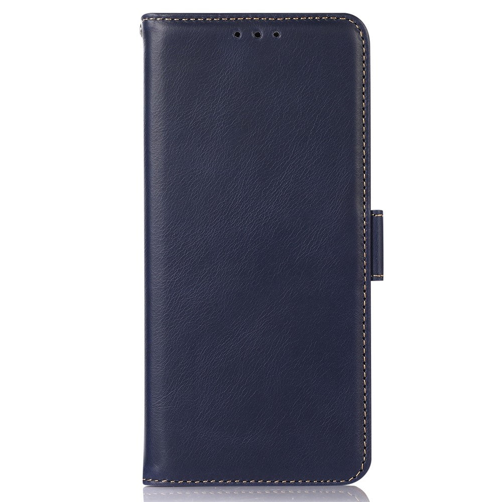 For iPhone 17 Pro Max Case RFID Blocking Genuine Cow Leather Wallet Phone Cover - Blue