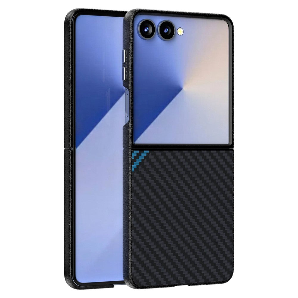 ABEEL For Samsung Galaxy Z Flip7 5G Case Compatible with MagSafe Carbon Fiber Texture Back Cover - Black / Blue
