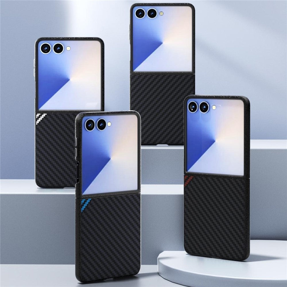 ABEEL For Samsung Galaxy Z Flip7 5G Case Compatible with MagSafe Carbon Fiber Texture Back Cover - Black / Blue