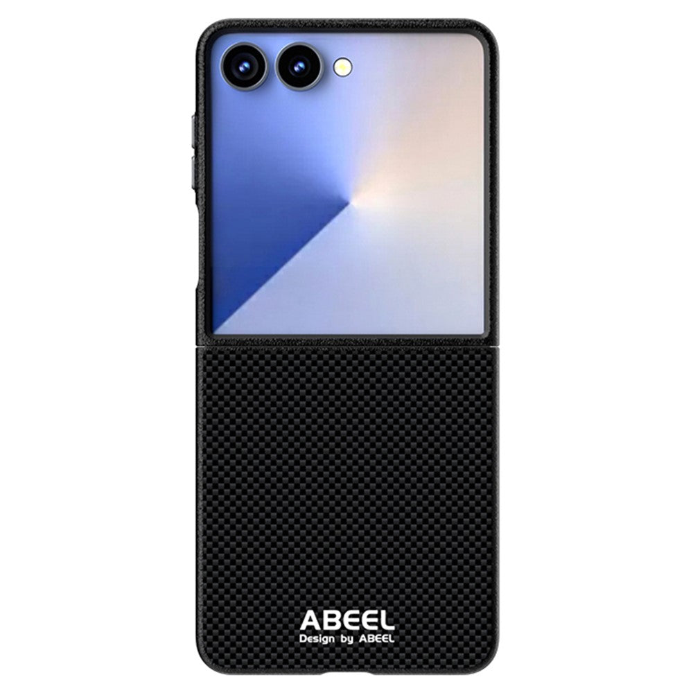 ABEEL For Samsung Galaxy Z Flip7 5G Case Compatible with MagSafe Printed PC Aluminum Alloy Leather Phone Cover - Black