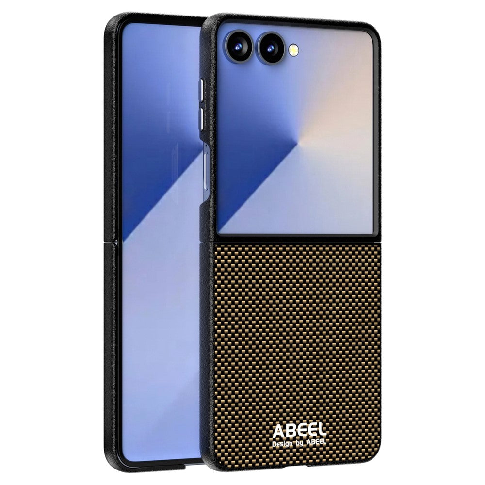 ABEEL For Samsung Galaxy Z Flip7 5G Case Compatible with MagSafe Printed PC Aluminum Alloy Leather Phone Cover - Gold