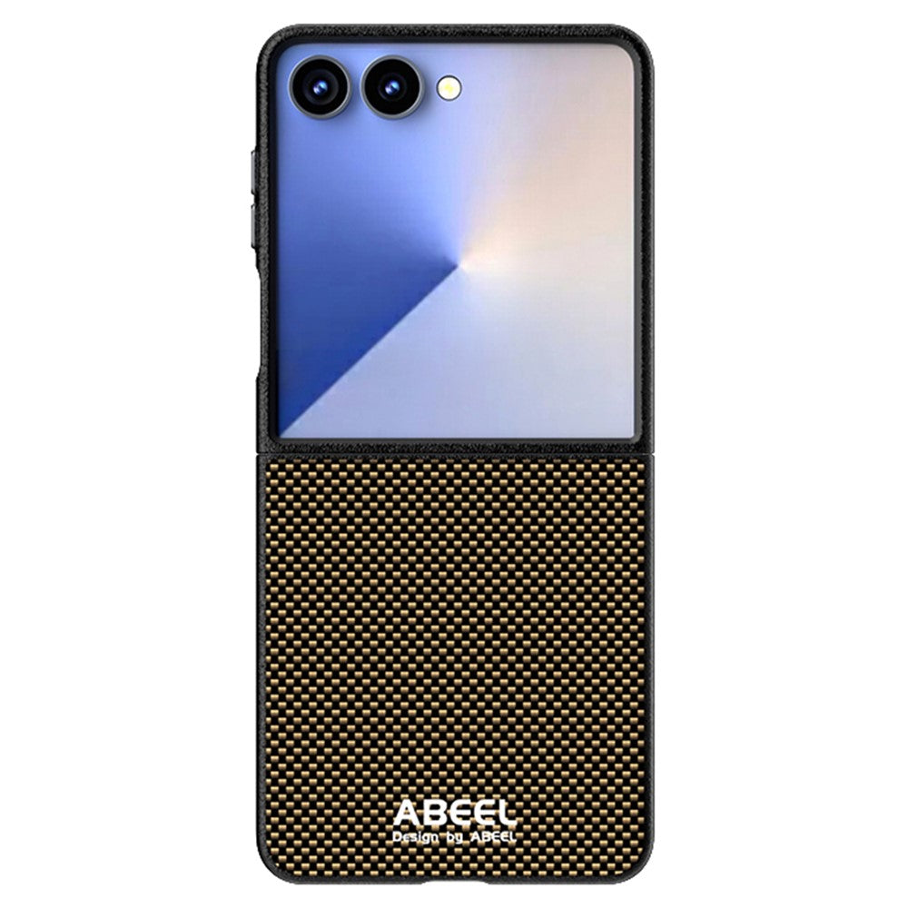 ABEEL For Samsung Galaxy Z Flip7 5G Case Compatible with MagSafe Printed PC Aluminum Alloy Leather Phone Cover - Gold