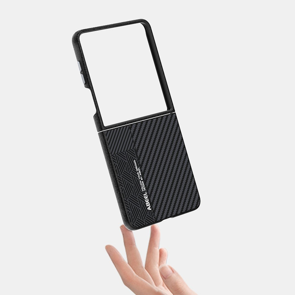 ABEEL For Samsung Galaxy Z Flip7 5G Case PC + Aluminum Alloy + PU Leather Phone Cover Compatible with MagSafe - Texture 1