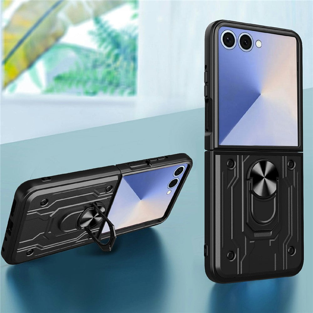 For Samsung Galaxy Z Flip7 5G Case Kickstand PC Phone Back Cover - Black