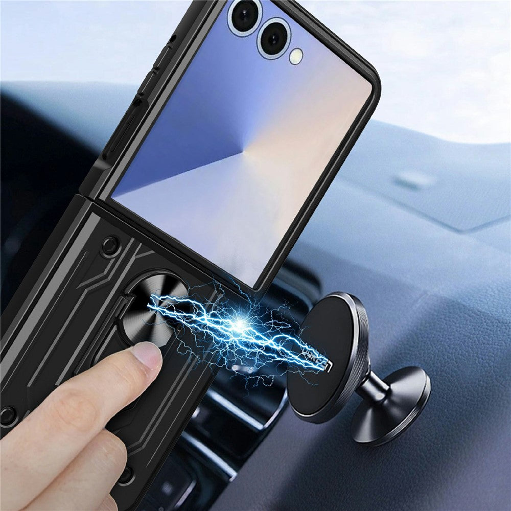 For Samsung Galaxy Z Flip7 5G Case Kickstand PC Phone Back Cover - Black