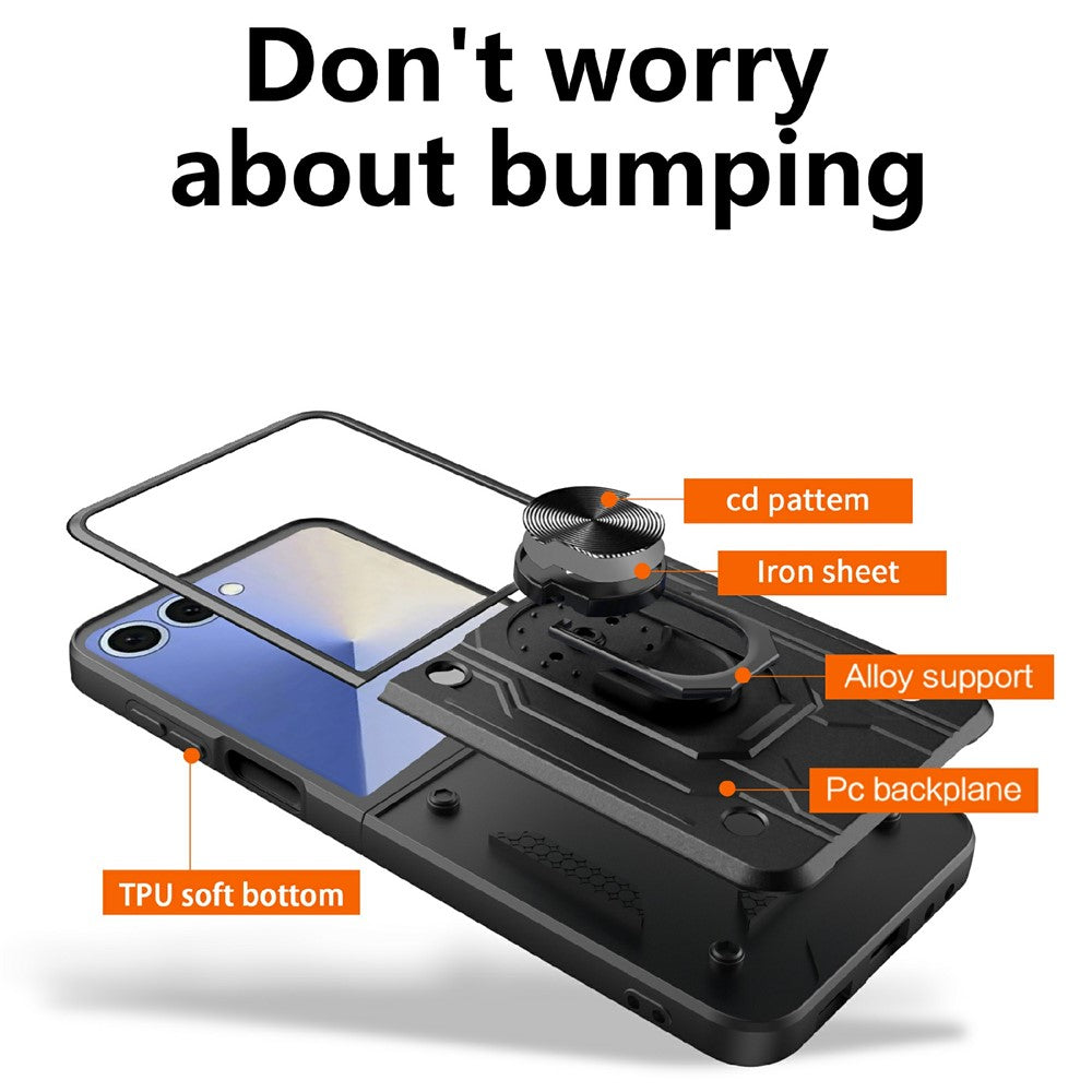For Samsung Galaxy Z Flip7 5G Case Kickstand PC Phone Back Cover - Black