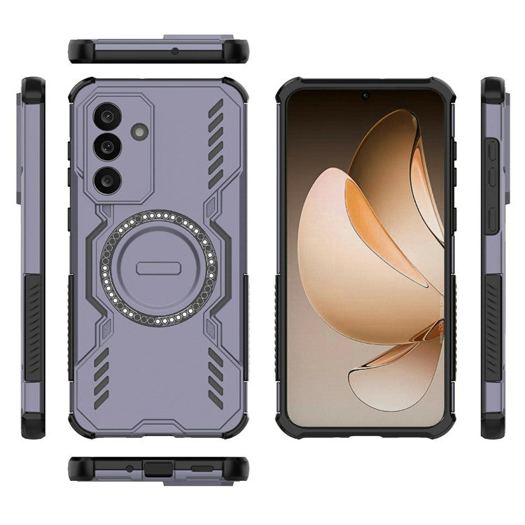 For Samsung Galaxy M56 5G Magnetic Case Butterfly Armor Hollow Heat Dissipation PC + TPU Phone Cover - Purple
