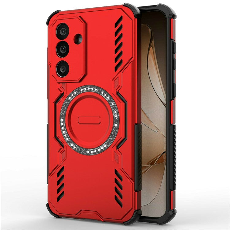 For Samsung Galaxy M56 5G Magnetic Case Butterfly Armor Hollow Heat Dissipation PC + TPU Phone Cover - Red