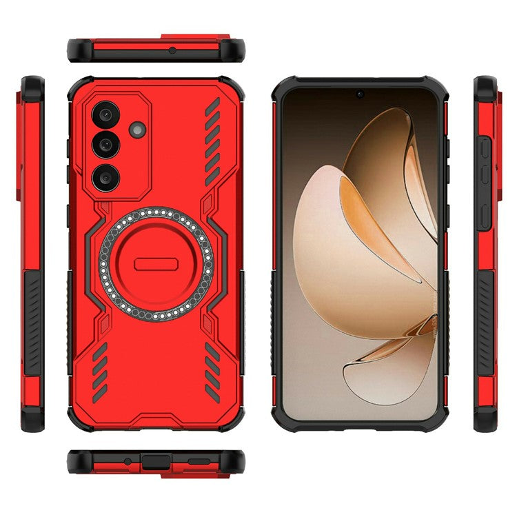 For Samsung Galaxy M56 5G Magnetic Case Butterfly Armor Hollow Heat Dissipation PC + TPU Phone Cover - Red