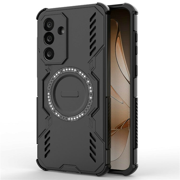 For Samsung Galaxy M56 5G Magnetic Case Butterfly Armor Hollow Heat Dissipation PC + TPU Phone Cover - Black