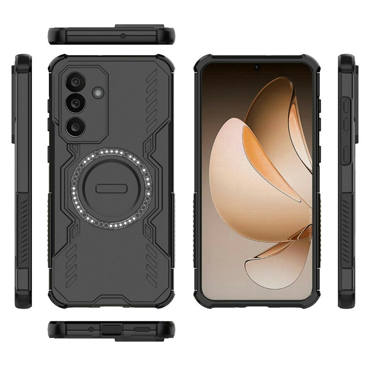 For Samsung Galaxy M56 5G Magnetic Case Butterfly Armor Hollow Heat Dissipation PC + TPU Phone Cover - Black