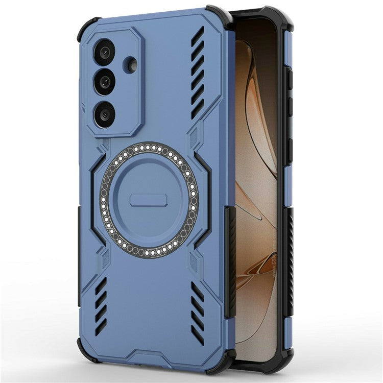 For Samsung Galaxy M56 5G Magnetic Case Butterfly Armor Hollow Heat Dissipation PC + TPU Phone Cover - Blue