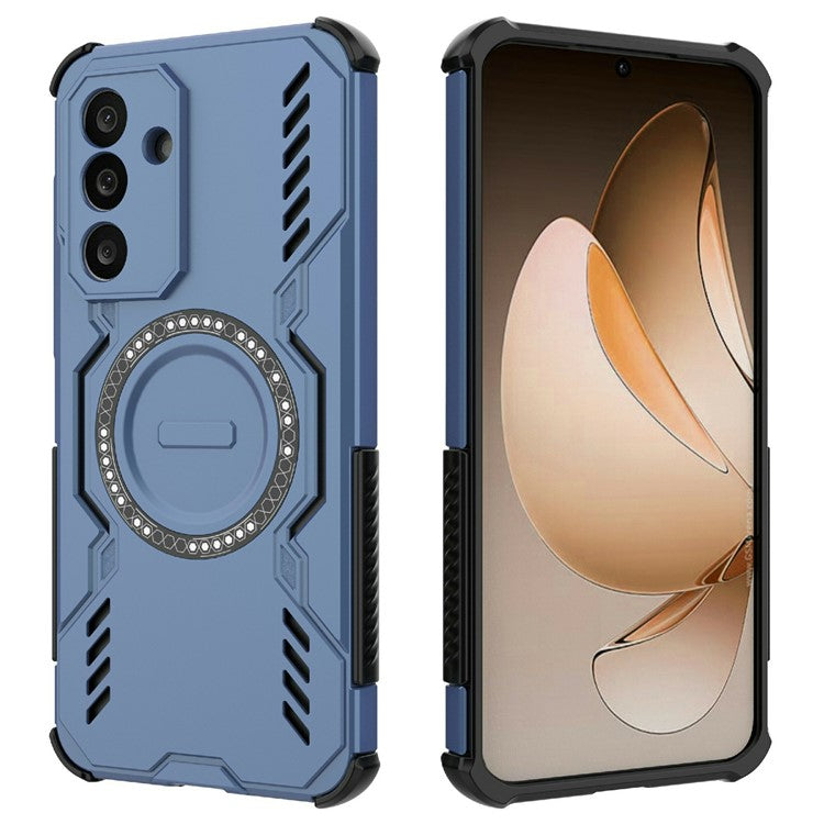 For Samsung Galaxy M56 5G Magnetic Case Butterfly Armor Hollow Heat Dissipation PC + TPU Phone Cover - Blue