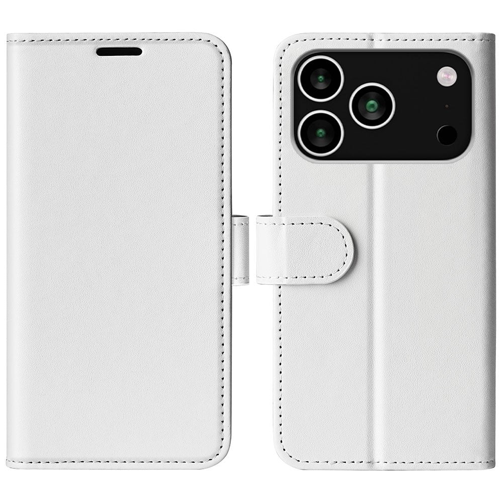 For iPhone 17 Pro Max Case Crazy Horse Texture Stand Leather Phone Cover - White