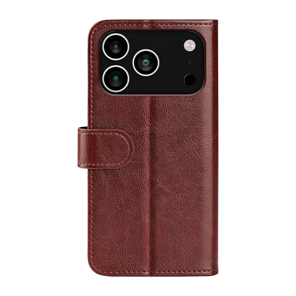 For iPhone 17 Pro Max Case Crazy Horse Texture Stand Leather Phone Cover - Brown