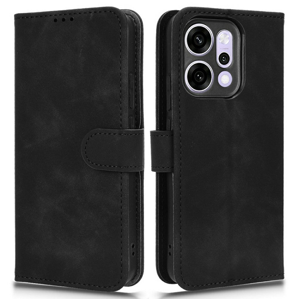 For Oppo Reno14 Pro 5G (Global) Leather Case Skin Feel Anti Drop Wallet Flip Phone Cover - Black