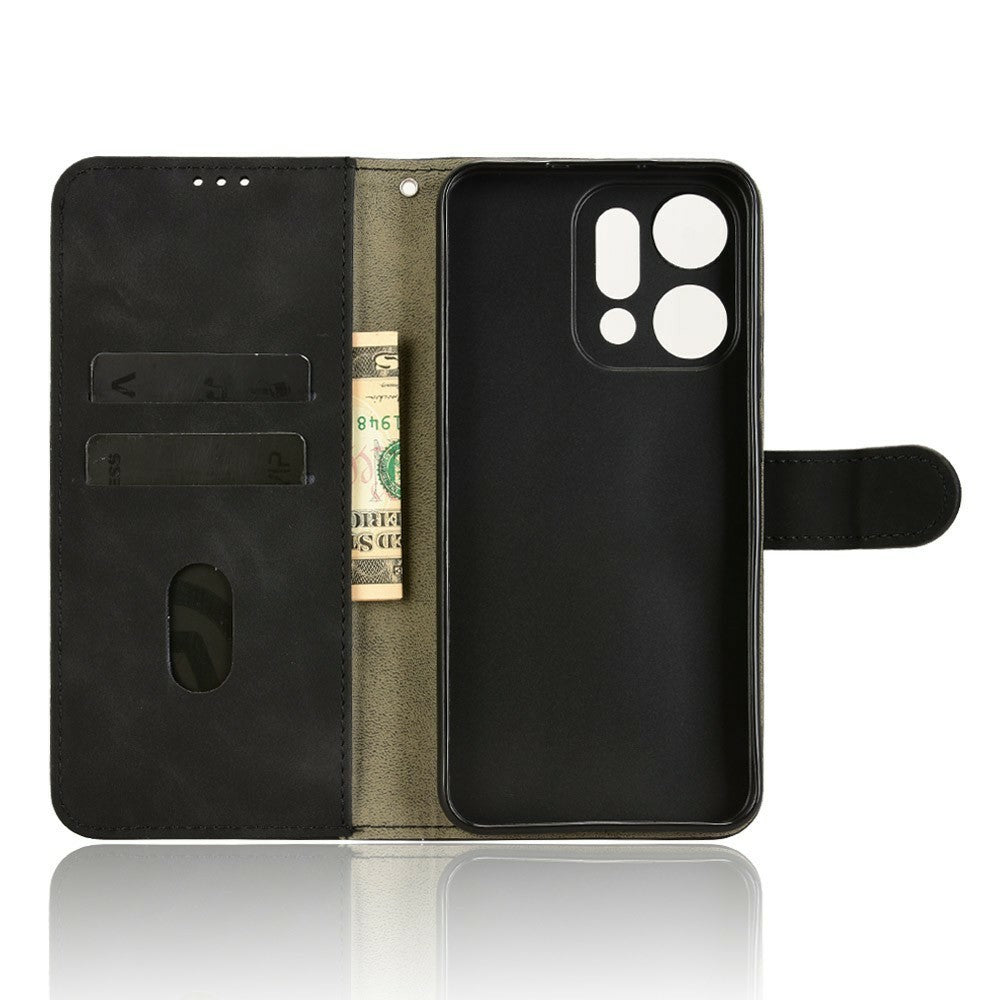 For Oppo Reno14 Pro 5G (Global) Leather Case Skin Feel Anti Drop Wallet Flip Phone Cover - Black